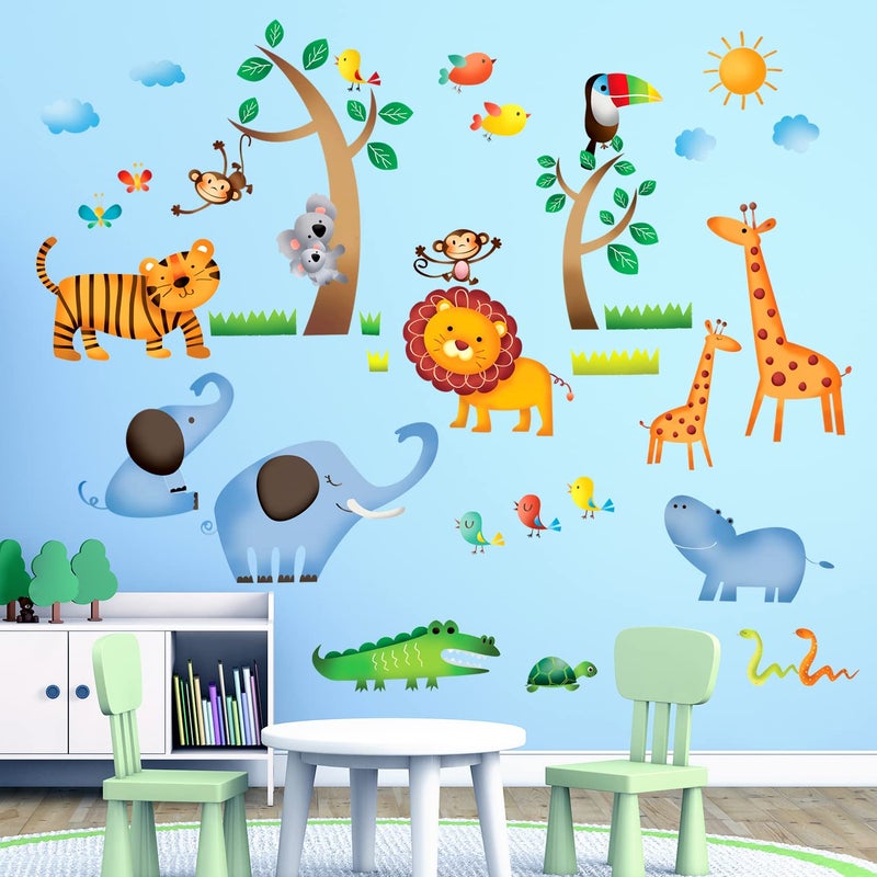 DECOWALL DW-1206 Wild Jungle Animals Kids Wall Stickers Wall Decals Peel and Stick Removable Wall Stickers for Kids Nursery Bedroom Living Room d?cor - Image 1